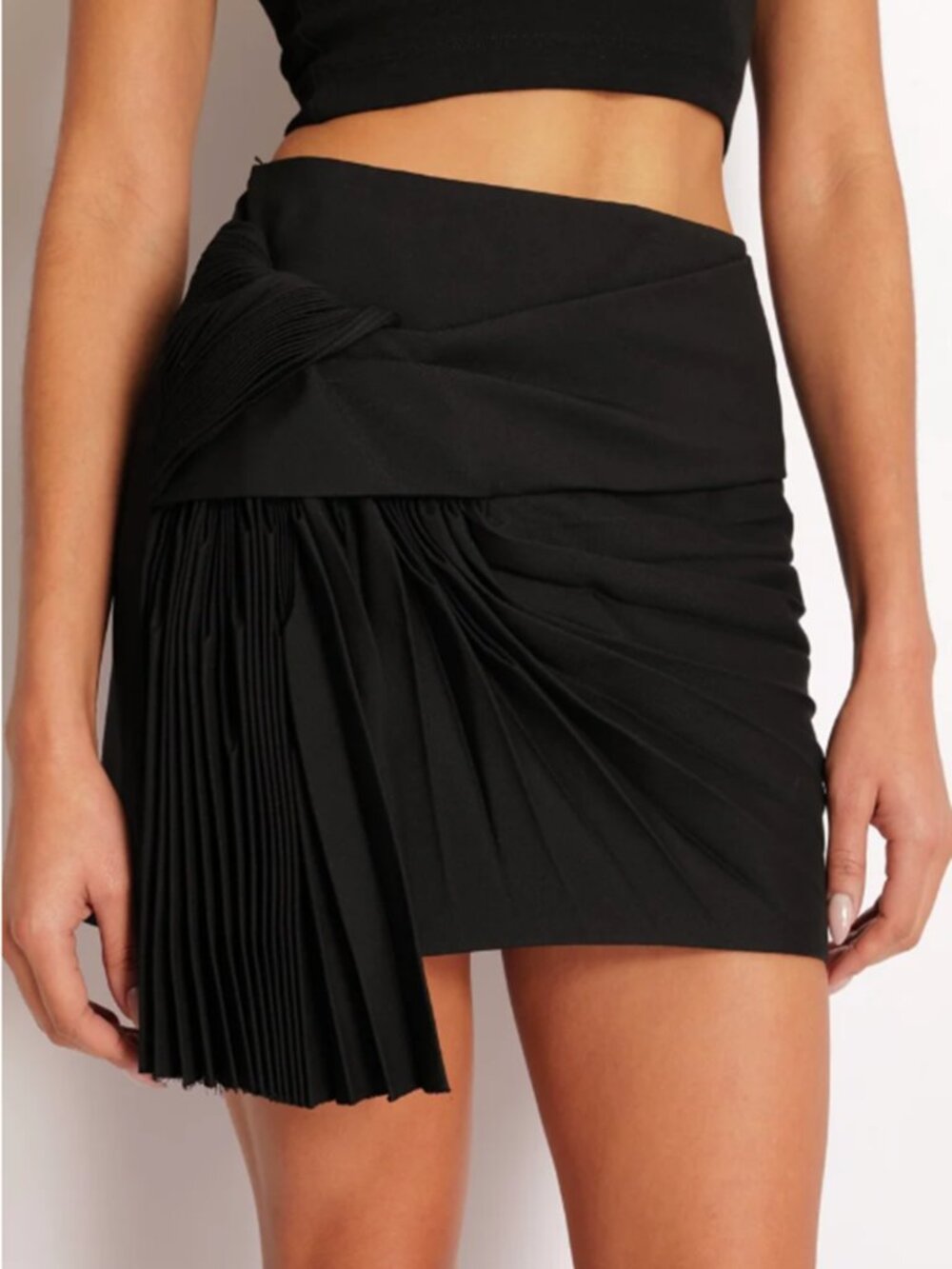 Saint Laurent Mini Skirt Wool Pleated Black Size 2 NEW